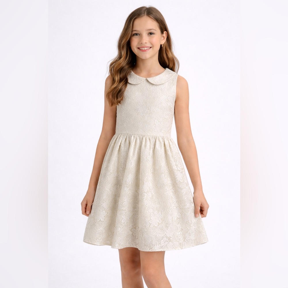 Badgley Mischka Belle Girls 16 Metallic Floral Sleeveless Formal Dress - Picture 1 of 5